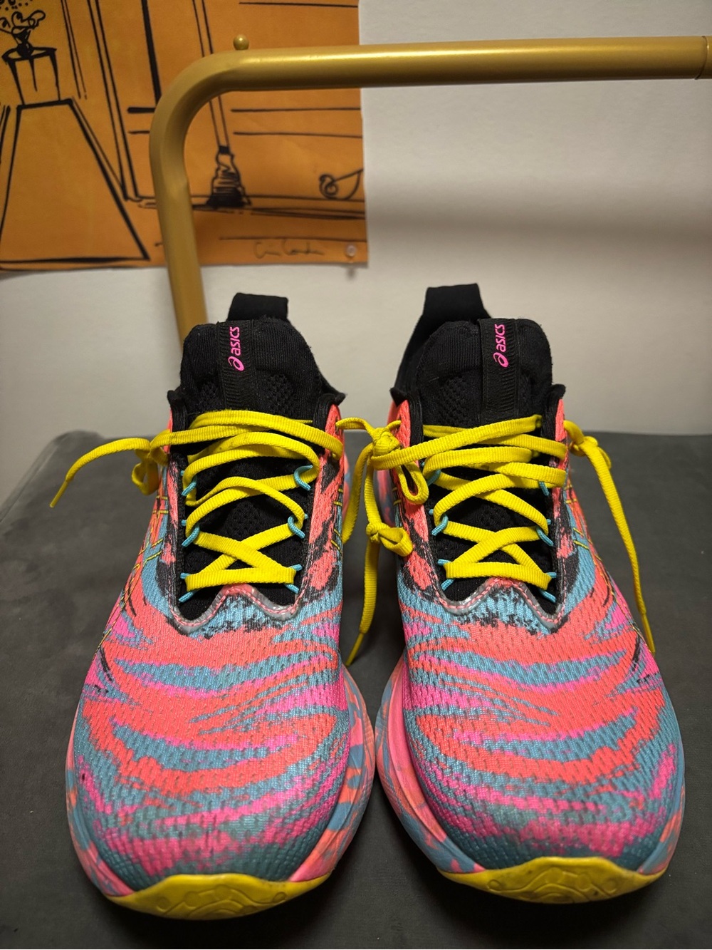 ASICS Multi-Color Knit Sneakers with Yellow Laces